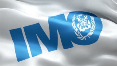 IMO logosu. Ulusal 3d Uluslararası Denizcilik Örgütü logosu el sallıyor. IMO kusursuz animasyon işareti. Uluslararası Denizcilik Örgütü bayrağı HD Arkaplan - New York, 4 Temmuz 2021