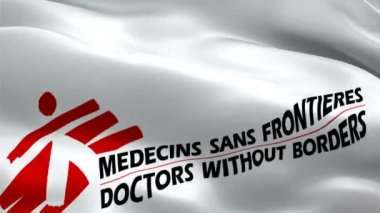 MSF logosu. Sınır Tanımayan Ulusal 3D Doktorlar logosu sallanıyor. MSF kusursuz animasyon işareti. Sınır Tanımayan Doktorlar Bayrağı HD Arkaplan New York, 4 Temmuz 2021