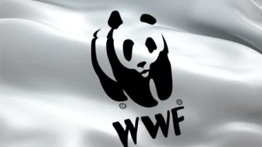 WWF logosu. National 3d Dünya Vahşi Yaşam Fonu logosu sallanıyor. WWF 'nin kusursuz bir animasyon işareti. Dünya Vahşi Yaşam Fonu bayraklı HD Arkaplan - New York, 4 Temmuz 2021