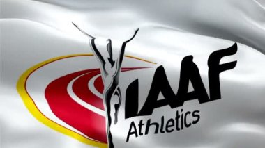 IAAF logosu. Ulusal 3d Uluslararası Atletizm Federasyonları Birliği logosu sallanıyor. IAAF 'ın kusursuz bir animasyon işareti. Uluslararası Atletizm Federasyonları Birliği bayrağı HD Arkaplan - New York, 4 Temmuz 2021