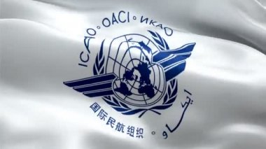 ICAO logosu. Ulusal 3d Uluslararası Sivil Havacılık Örgütü logosu sallanıyor. ICAO kusursuz animasyon işareti. Uluslararası Sivil Havacılık Örgütü logo bayrağı HD Arkaplan - New York, 4 Temmuz 2021