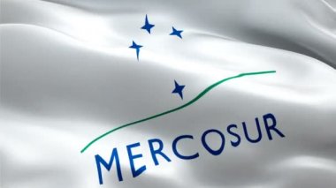 Güney Ortak Pazar logosu. Ulusal 3d Mercosur logosu sallanıyor. Güney Ortak Pazarı 'nın kusursuz animasyonunun işareti. Mercosur bayrağı HD Arka plan - New York, 4 Temmuz 2021