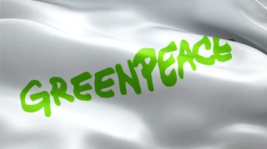 Çevresel organizasyon logosu. National 3d Greenpeace logosu el sallıyor. Çevresel organizasyonun kusursuz bir animasyon işareti. Greenpeace bayrağı HD Arka plan - New York, 4 Temmuz 2021
