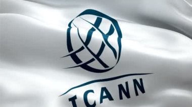 ICANN logosu. Ulusal 3d İnternet Atanmış İsimler ve Numaralar Şirketi logosu sallanıyor. ICANN kusursuz animasyon işareti. Atanan İsimler ve Numaralar için İnternet Kurumu bayraklı HD Arkaplan - New York, 4 Temmuz 2021