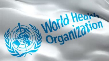 WHO logosu. Ulusal 3d Dünya Sağlık Örgütü logosu el sallıyor. WHO 'nun kusursuz animasyon işareti. Dünya Sağlık Örgütü bayrağı HD Arka plan - New York, 4 Temmuz 2021