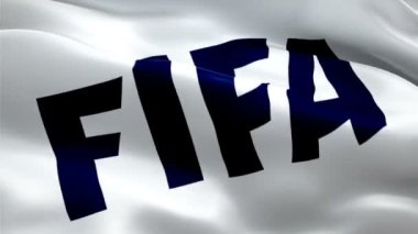 Federasyon Uluslararası Futbol Federasyonu logosu. Ulusal 3D FIFA logosu. Federasyon Uluslararası Futbol Federasyonu 'nun kusursuz animasyon işareti. FIFA bayrağı HD Arkaplan - New York, 4 Temmuz 2021