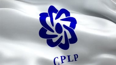 CPLP logosu. Portekiz Ulusal 3d Topluluğu Dil Ülkeleri logosu el sallıyor. CPLP kusursuz animasyon işareti. Portekiz Dil Ülkeleri Topluluğu bayraklı HD Arkaplan - New York, 4 Temmuz 2021