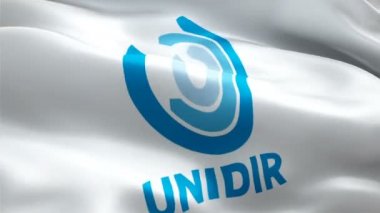 UnIDIR logosu. Ulusal 3D Birleşmiş Milletler Silahsızlanma Araştırma Enstitüsü logosu sallanıyor. UNIDIR kusursuz animasyon işareti. Birleşmiş Milletler Silahsızlanma Araştırma Enstitüsü HD Arkaplan bayrağı - New York, 4 Temmuz 2021