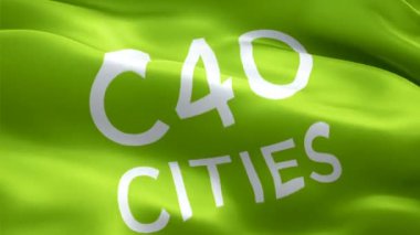 İklim Değişikliği Liderlik logosu. National 3d C40 Cities logosu sallanıyor. İklim değişikliğinin işareti Liderlik kusursuz bir animasyon. C40 Cities bayrağı HD Arkaplan - New York, 4 Temmuz 2021