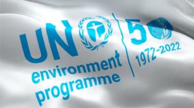BM Çevre Programı logosu. Ulusal 3d UNEP Birleşmiş Milletler logosu el sallıyor. BM Çevre Programı 'nın kusursuz bir animasyon işareti. UNEP Birleşmiş Milletler bayrağı HD Arkaplanı - New York, 4 Temmuz 2021