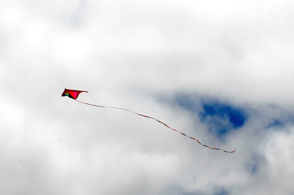 Ein Drachen fliegt über einen bewölkten Himmel — Stockfoto