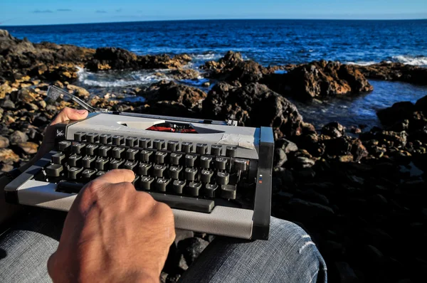 Vintage black and white Travel Typewriter — Stock Photo, Image