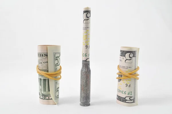 Money and Weapons Concept Bullet and Money — Stock Photo, Image