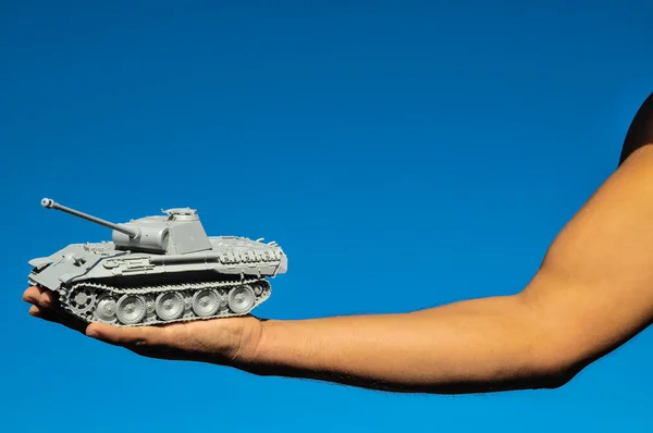 Old Ancient Vinatge Figurine Model Gray Tank — Stock Photo, Image