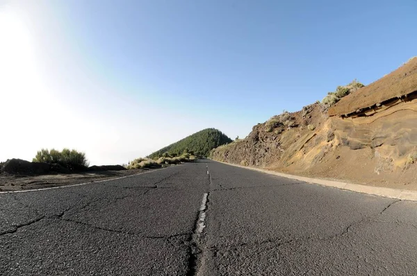 Одна Одинокая Дорога Пустыне Тенерифе Испания — стоковое фото