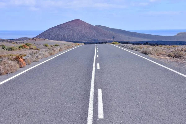 Long Empty Desert Asfalt Road Kanárských Ostrovech Španělsko — Stock fotografie