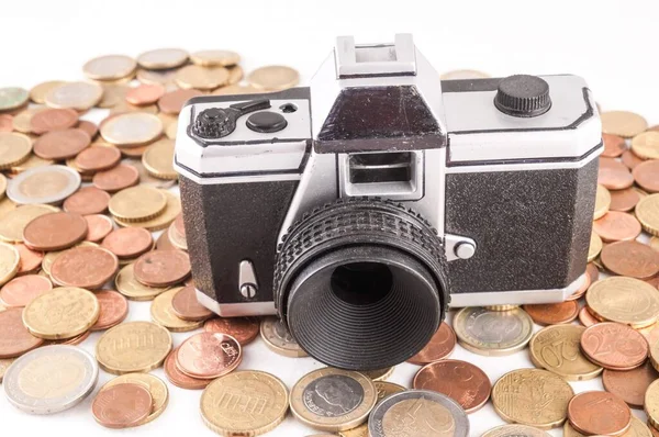Picture Business Money Concept Idea Photo Camera Coins — Stock Photo, Image