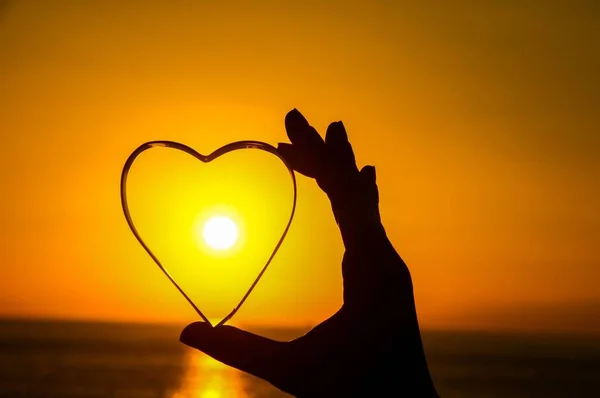 Love Concept Heart Sun Setting Atlantic Ocean — Stockfoto