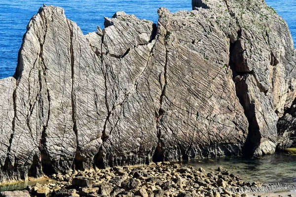 Detalle Rocas Desnudas Debido Marea Baja Playa Arnia Pielagos Cantabria —  Fotos de Stock