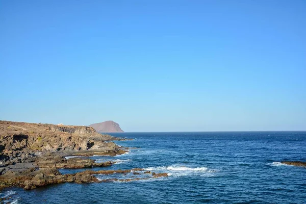 Atlantic Ocean Mountain Background Medano Tenerife Canary Islands Spain — Fotografia de Stock