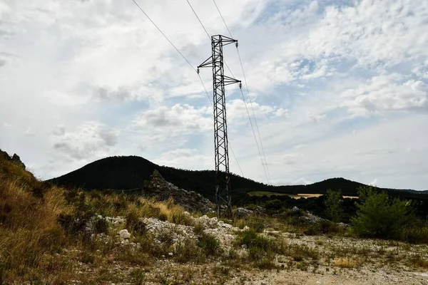 Linee Elettriche Alta Tensione Montagna — Foto Stock