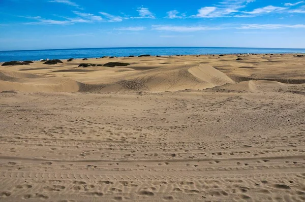Vacker Strand Med Sanddyner Och Blå Himmel — Stockfoto