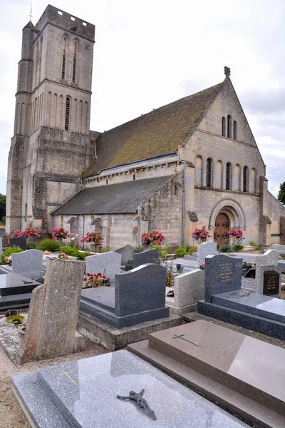 Scenic View Beautiful Medieval Cemetery Church France — Stockfoto