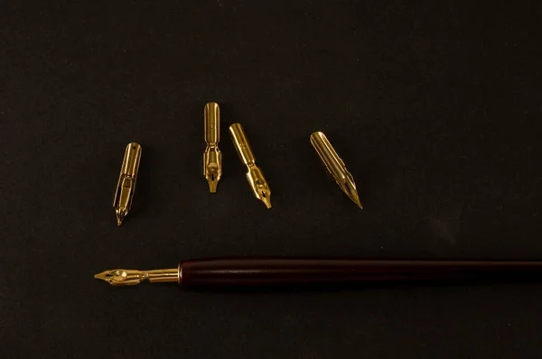 Fountain Pen Nibs Black Background —  Fotos de Stock