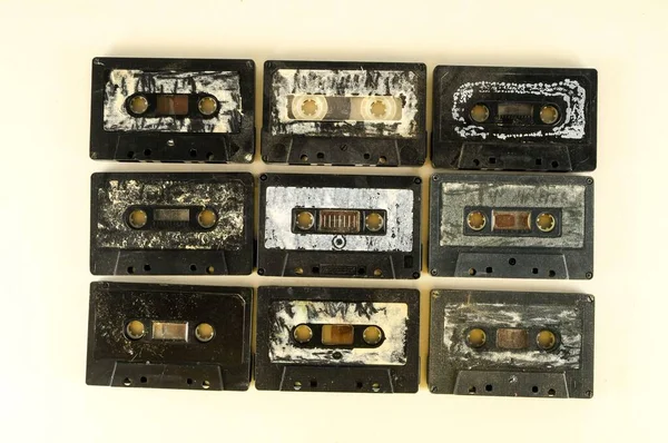 Oude Retro Cassette Tapes Witte Achtergrond — Stockfoto