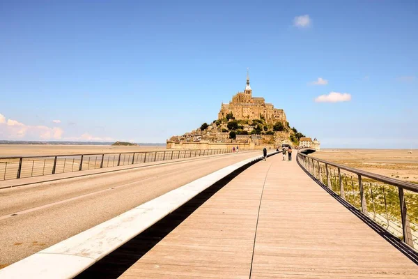 Vista Panorámica Famosa Isla Mareomotriz Mont Saint Michel Normandía Norte —  Fotos de Stock