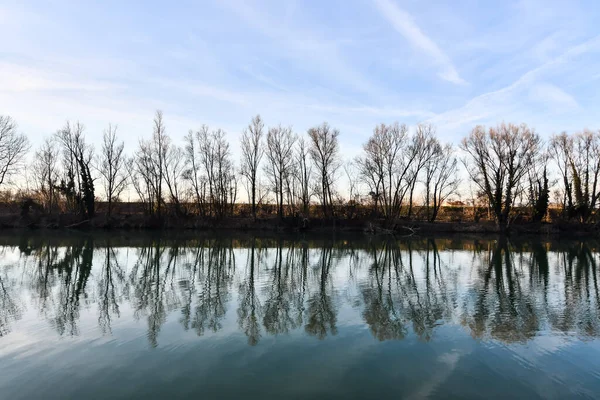 Winterlandschaft Mit Fluss Und Bäumen Foto Als Hintergrund Digitales Bild — Stockfoto