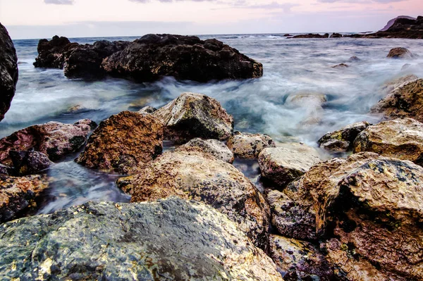 Imagem Longa Exposição Costa Oceânica Tenerife — Fotografia de Stock