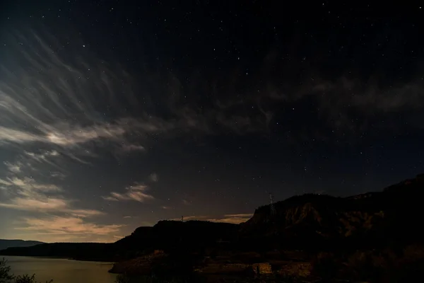 Volle Maan Bergen Foto Als Achtergrond Digitale Afbeelding — Stockfoto