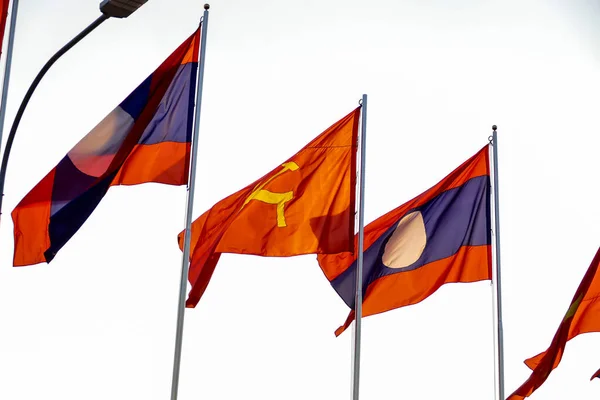 Bandeiras Diferentes Tipos Países Laos Chine — Fotografia de Stock
