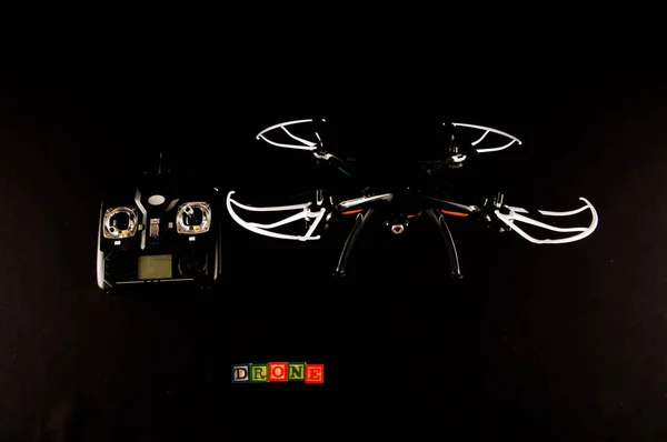 Technology Copter closeup Aircraft Drone Quadrocopter with a raised chassis