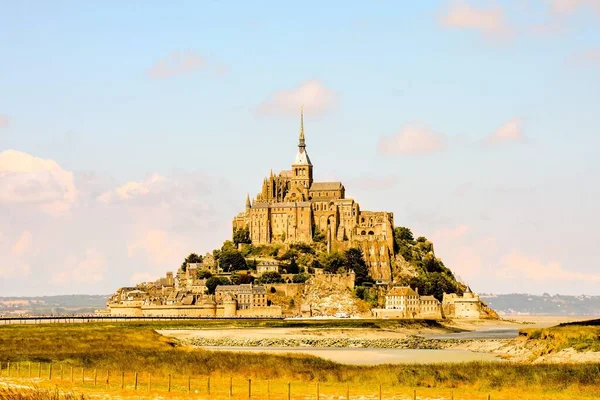 Mont Helgon Michel Kloster Vid Solnedgången Normandy Frankrike — Stockfoto