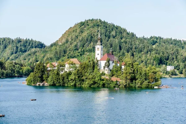 Sanguinato Slovenia Chiesa Lago — Foto Stock