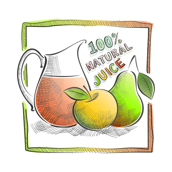 Illustrazione con frutta e succhi di frutta — Vettoriale Stock