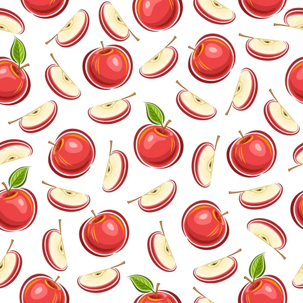 Vector Apple Seamless Pattern Square Repeating Background Whole Sliced Cartoon — Stock Vector