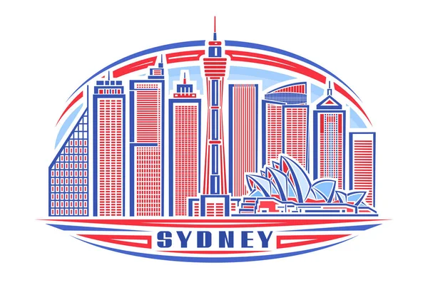 Illustrazione Vettoriale Sydney Poster Orizzontale Con Disegno Lineare Oceania Sydney — Vettoriale Stock