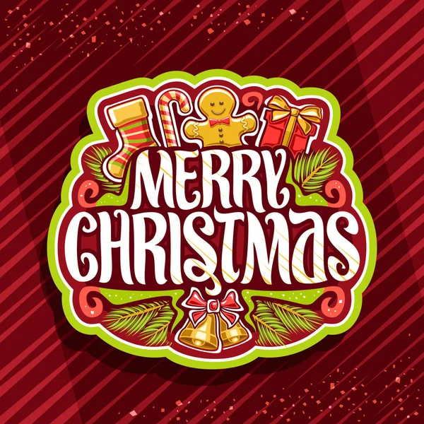 Logotipo Vectorial Para Feliz Navidad Insignia Decorativa Verde Con Ilustración — Vector de stock
