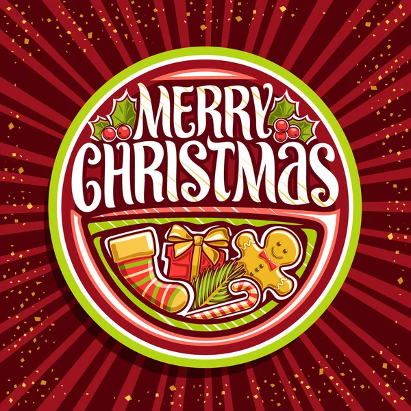 Logotipo Vectorial Para Feliz Navidad Insignia Decorativa Verde Con Ilustración — Archivo Imágenes Vectoriales