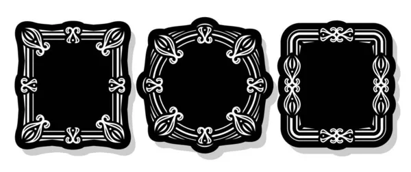 黒の装飾フレームのベクトルセット 白のエレガントなイラストと黒のコピースペースとヴィンテージタグをカット3のコレクション 白の背景に影と3つの正方形と円の古典的なフレーム — ストックベクタ
