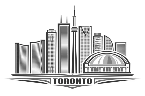 Ilustración Vectorial Toronto Póster Horizontal Monocromo Con Diseño Lineal Famoso — Vector de stock