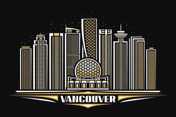 Vektor Illustration Vancouver Horisontell Affisch Med Linjär Design Berömd Vancouver — Stock vektor