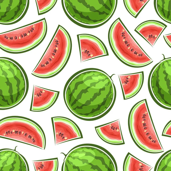 Vector Watermelon Seamless Pattern Square Repeating Background Whole Sliced Cartoon — Stock Vector