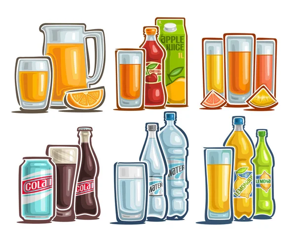 Set Bevande Vettoriali Raccolta Illustrazioni Ritagliate Succo Arancia Bevanda Naturale — Vettoriale Stock