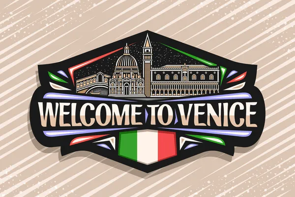 Vector Logo Voor Venetië Zwarte Decoratieve Tag Met Illustratie Van — Stockvector