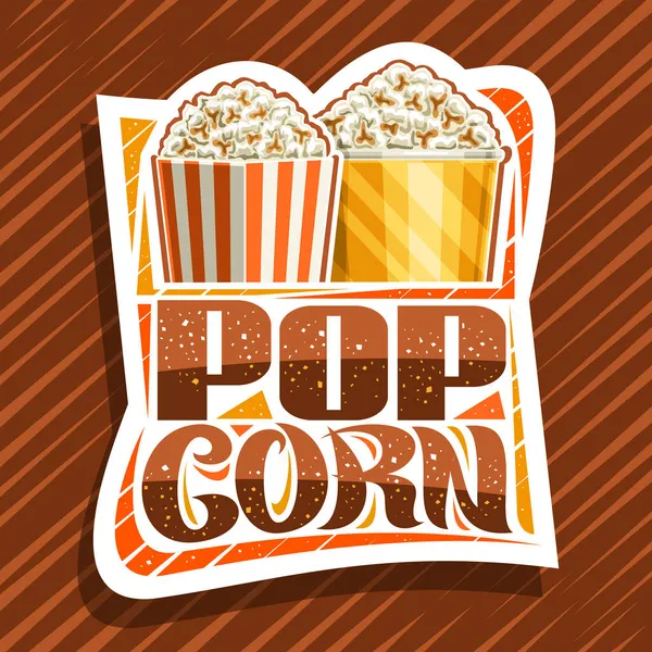 Pop Corn Için Vektör Logosu Üzerinde Kova Tuzlanmış Patlamış Mısır — Stok Vektör