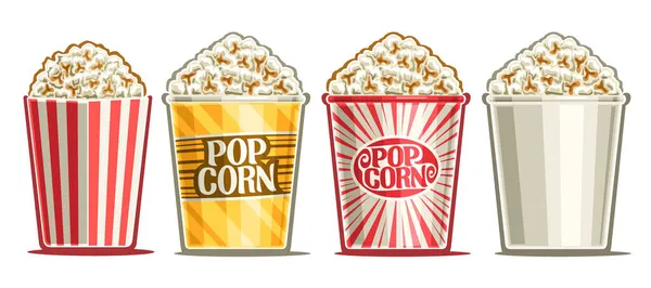 Vektor Set Von Popcorn Eimern Dekorativ Ausgeschnittene Illustrationen Von Eimern — Stockvektor